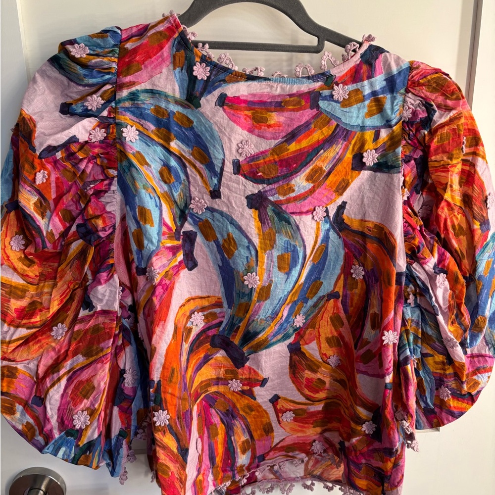 Farm Rio banana puff sleeve top size S